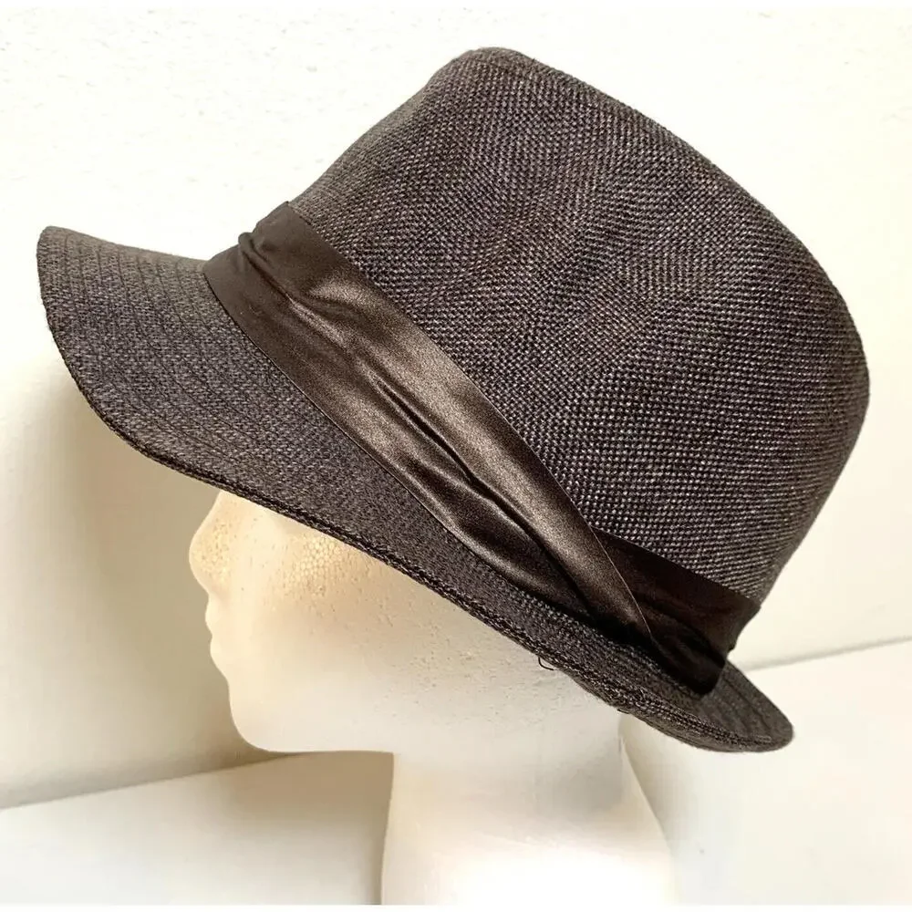 Straw Fedora Hat Trilby Cap Dark Brown Summer Beach Sun Panama Men Women